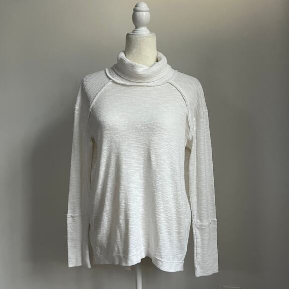 Free People Tops - We The Free People Cowl Turtleneck Split Back Long Sleeve Top White Medium